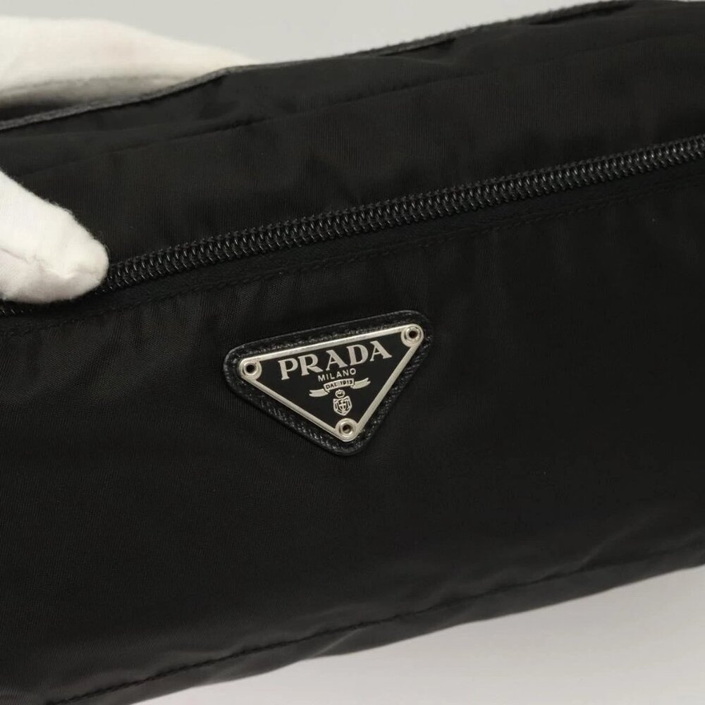 PRADA Clutch Bag Nylon Leather Black Silver Auth ki5843 - Picture 8 of 16